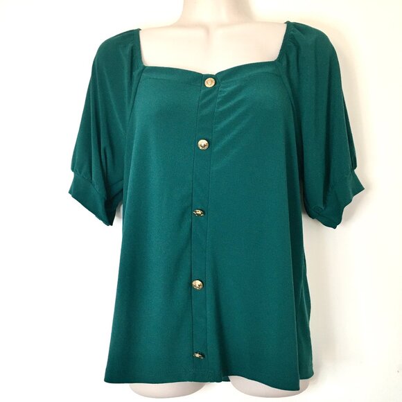 Elie McCarthy,  Dark Green Top, Petite Medium - Picture 1 of 5